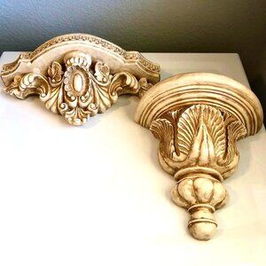 NWT ALEXANDRA'S ACCENTS Pair Coordinating Baroque Wall Sconces Shelves